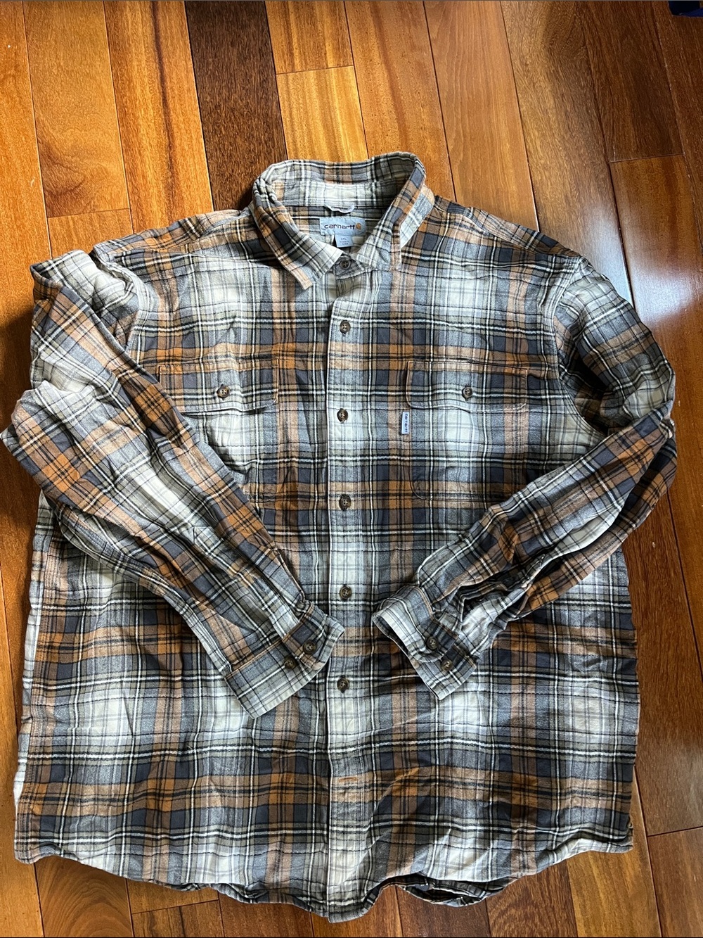 Carhartt Men’s Plaid Button-Down Shirt - Brown & Gray 2XL